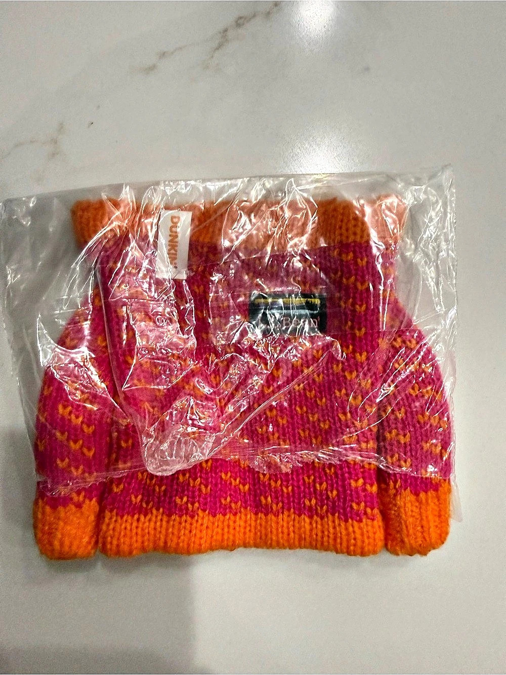 Dunkin LL Bean Pink & Orange Knit Coffee Sleeve Sweater NEW